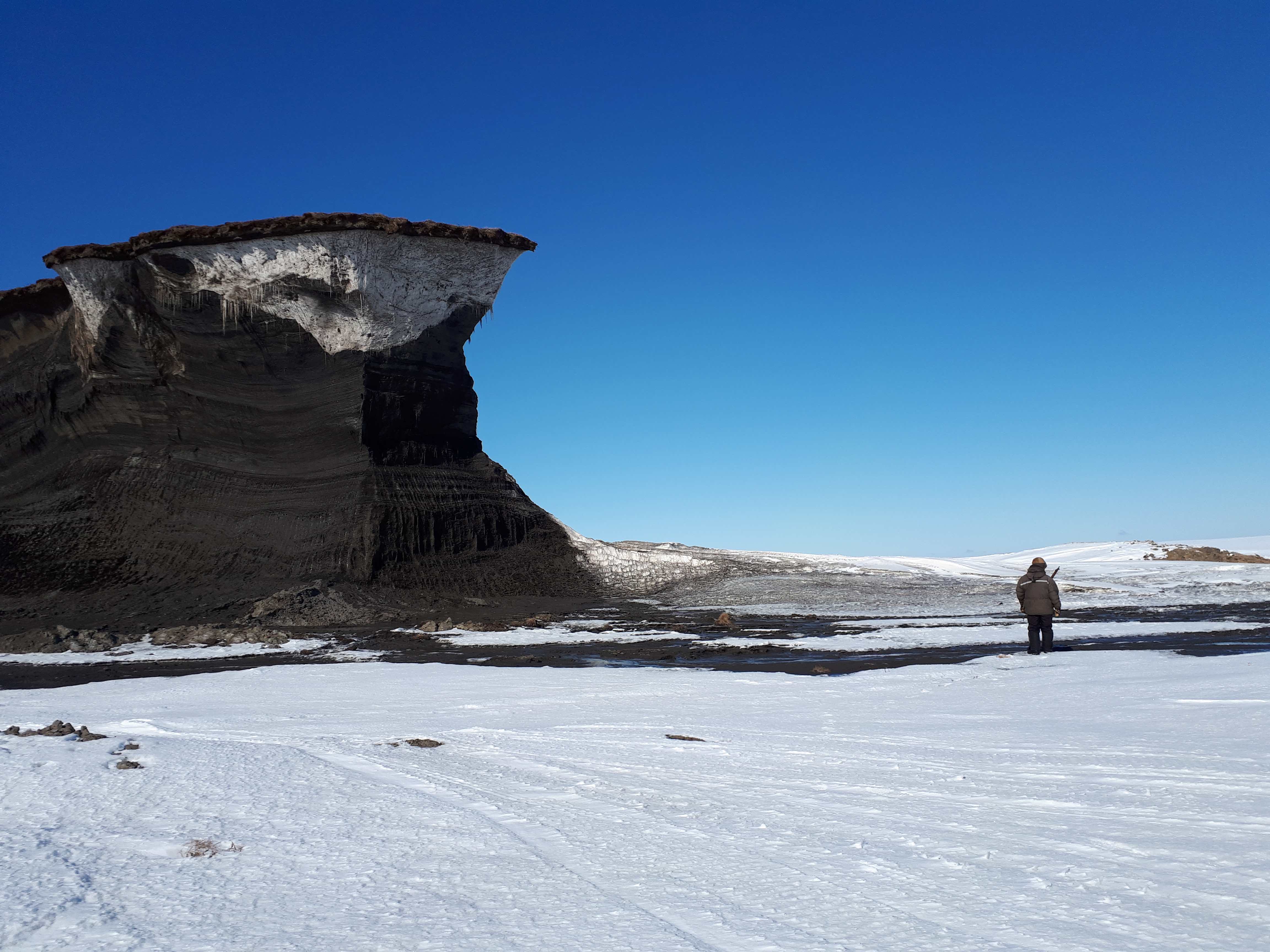 Exposed permafrost in a retrogressive thaw slump on Herschel Island. ©Vincent Sasseville 20190503 181822 web