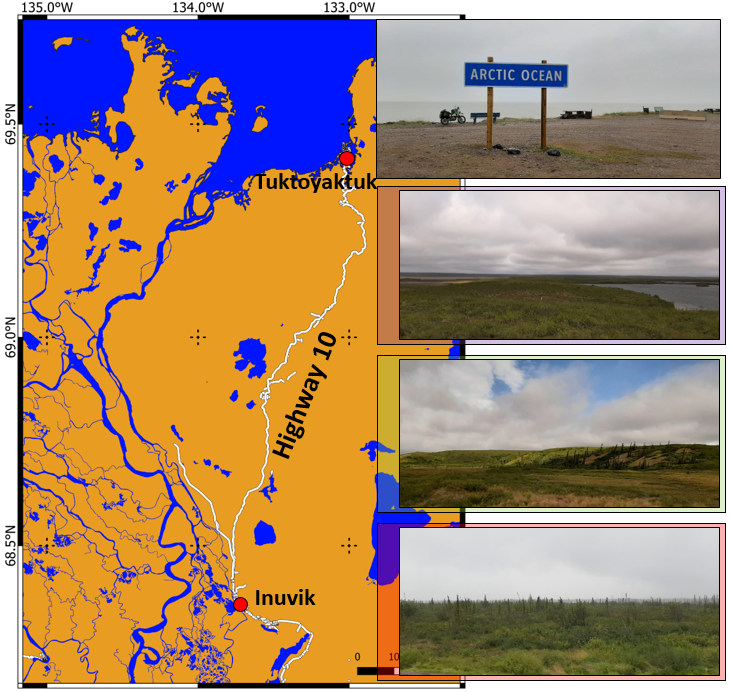 Vegetation gradient from the boreal forest to the arctic tundra, picture taken on highway 10. Map created by Bennet Juhls, ©Joannie Ferland Takuvik2019 Picture10 1