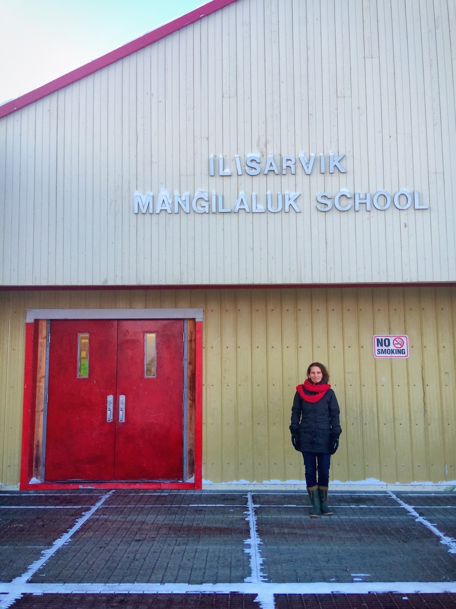 The Takukik team members meet with Science teacher and Vice-Principal of the Mangilaluk School, Ephraim Warren, in Tuktoyaktuk, Northwest Territories, Canada, February 21, 2019. On this photo, Marie-Hélène Forget. ©Martine Lizotte Takuvik2019 Picture2 8