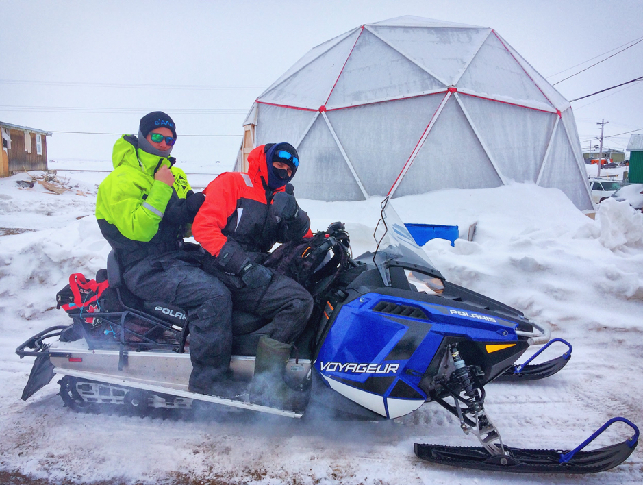 Bennet Juhls and Laurent Oziel, moments before they ride off towards the Eastern stations of the Mackenzie Delta sampling scheme, Tuktoyaktuk, Northwest Territories, April 27, 2019. ©Martine Lizotte. Takuvik2019 Picture5 12 web
