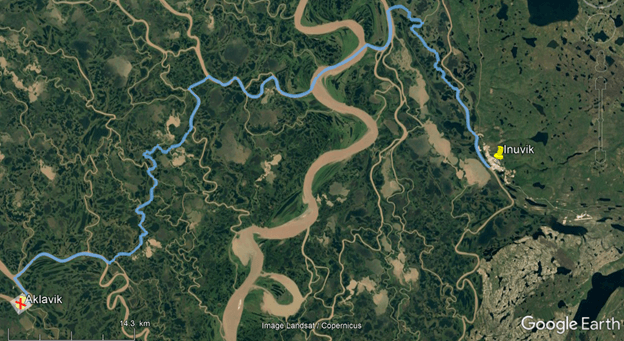 GPS track of the waterway from Inuvik to Aklavik, Northwest Territories. Takuvik2019 Picture9 2